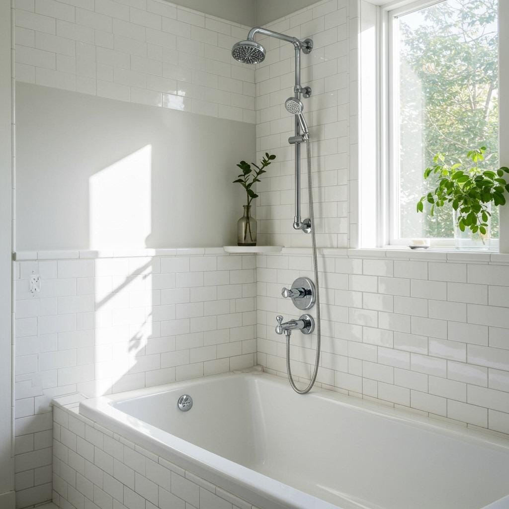 Alcove Deep Tub with Subway Tile Surround
