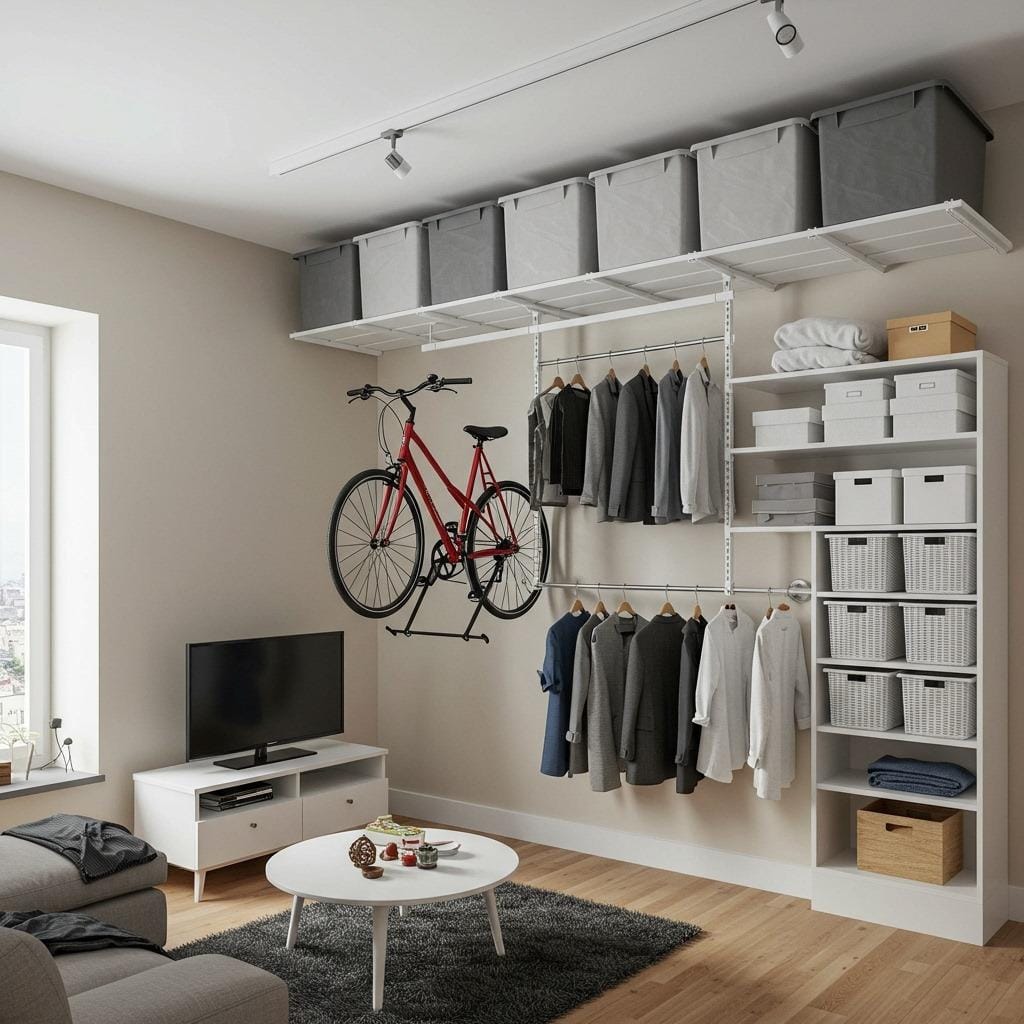 Ceiling-Mounted Storage for Rarely Used Items