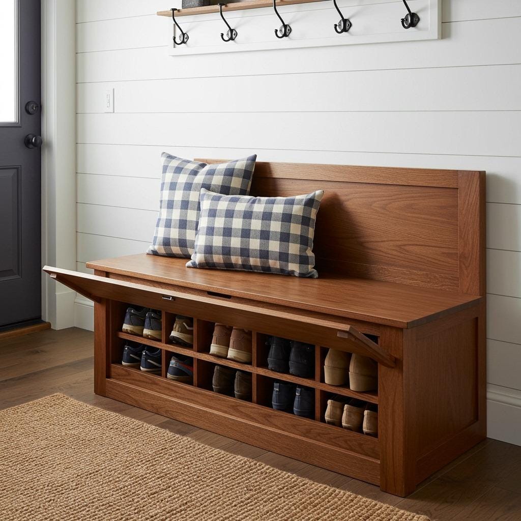 Classic Wooden Bench with Flip-Top Storage
