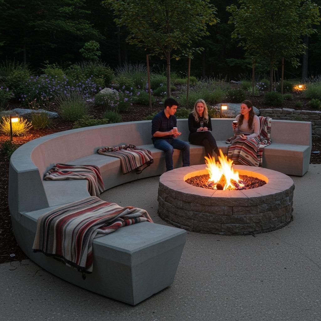 Curved Fire Pit Seating for Cozy Evenings
