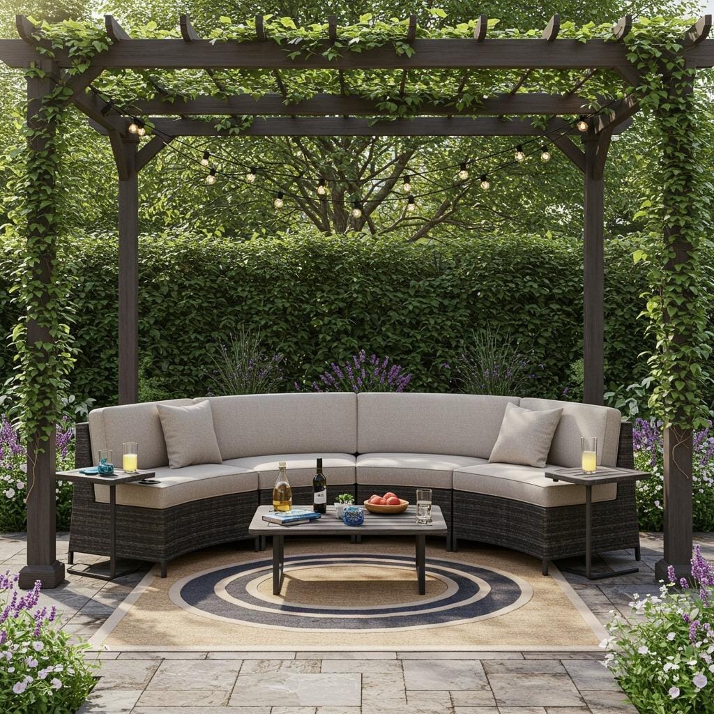 Curved Outdoor Sofas With Built-in Tables