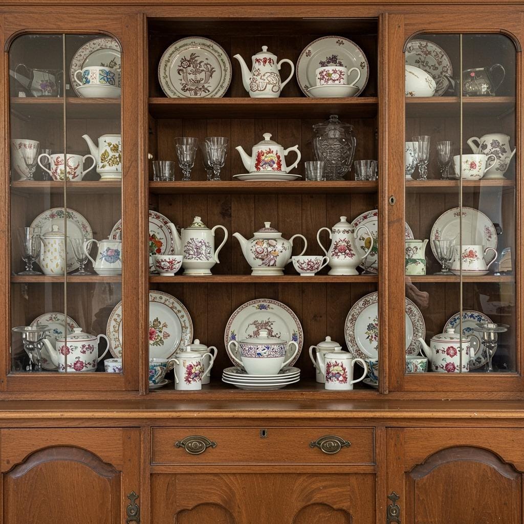 Display Collections in Antique Hutches and Cabinets