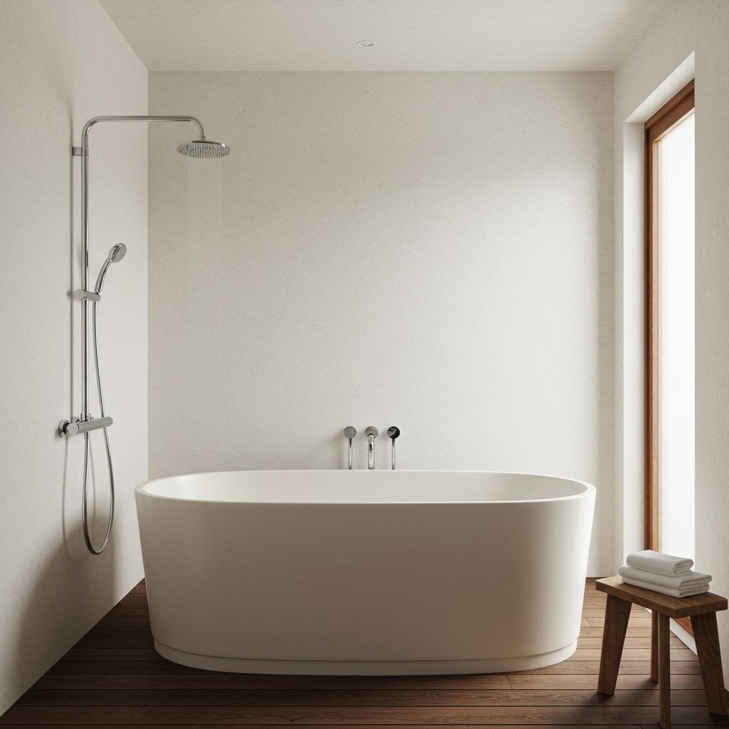 Japanese-Inspired Soaking Tub with Rain Shower