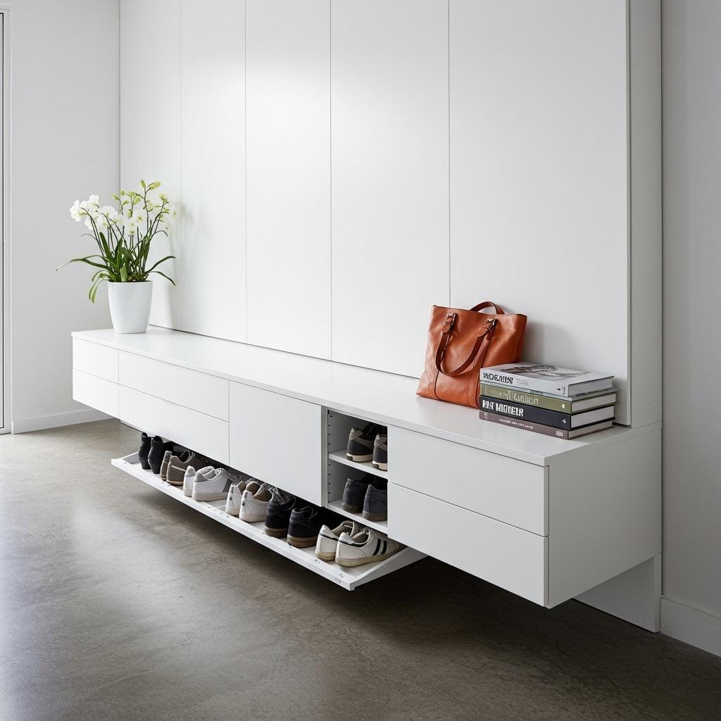 Modern Floating Bench with Hidden Compartments