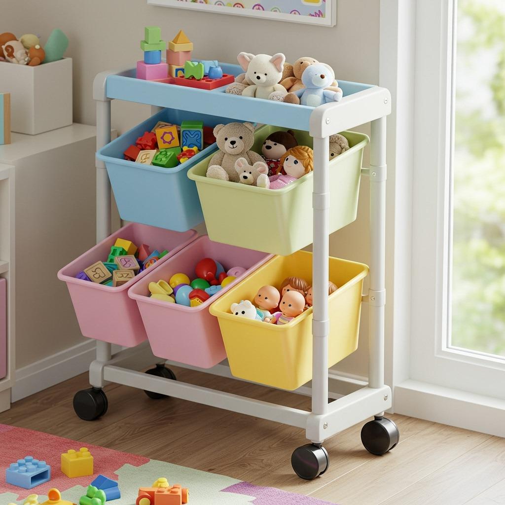 Multi-Bin Storage Carts on Wheels