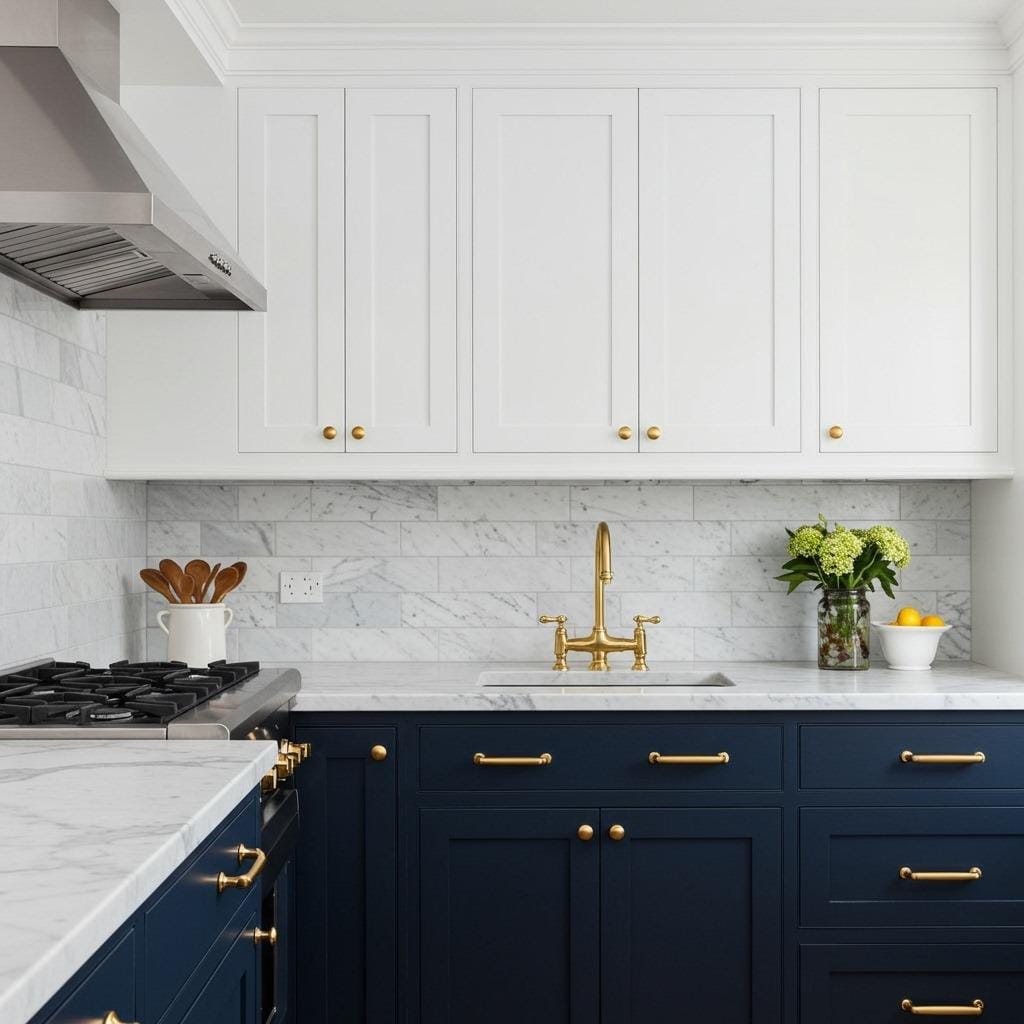 Navy Blue and Brass Accents