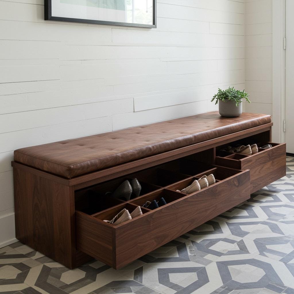 Sleek Contemporary Bench with Lift-Up Seats