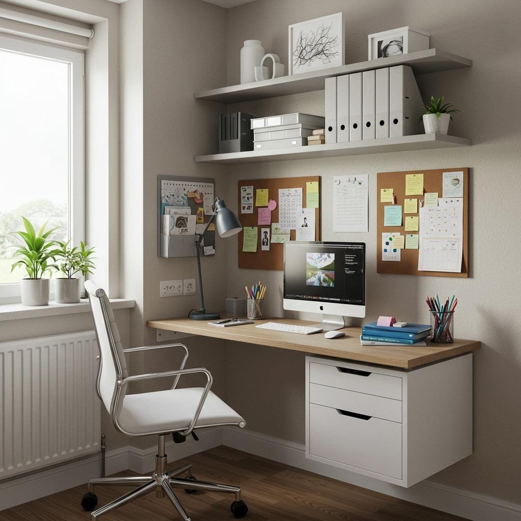Wall-Mounted Desk Storage for Small Offices