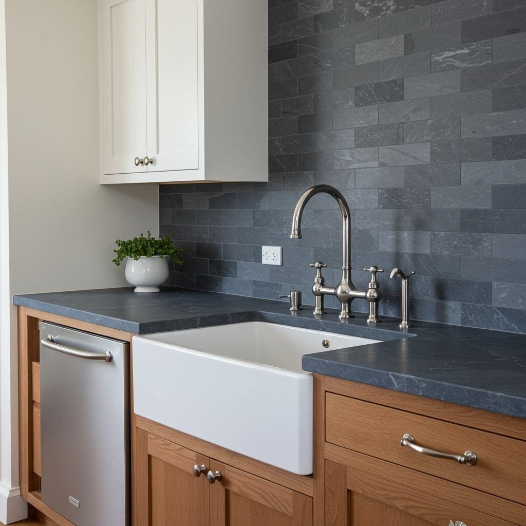 Bluestone Counters with Oak Cabinets