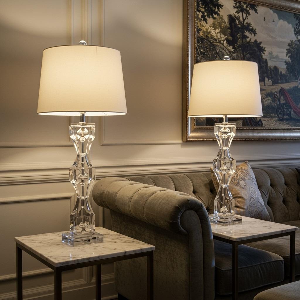 Crystal Base Table Lamp with Drum Shade