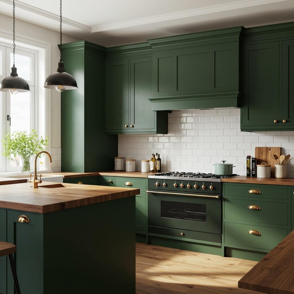 Deep Forest Green and Warm Walnut