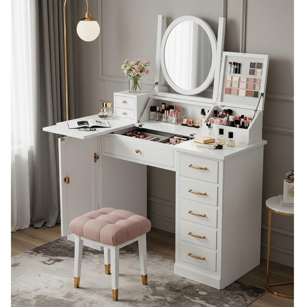 Expandable Dressing Tables with Mirror Storage