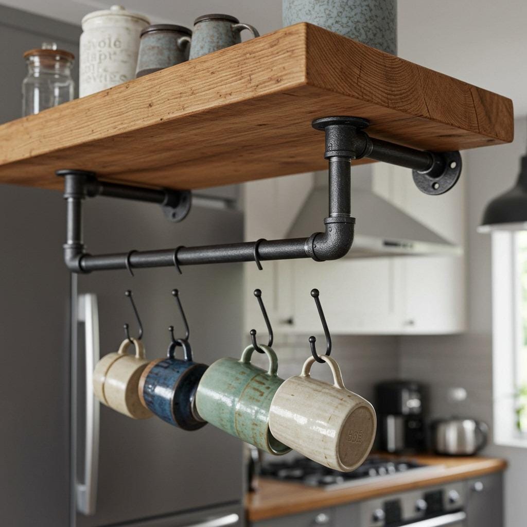 Industrial Pipe Shelf Brackets with Wood Planks