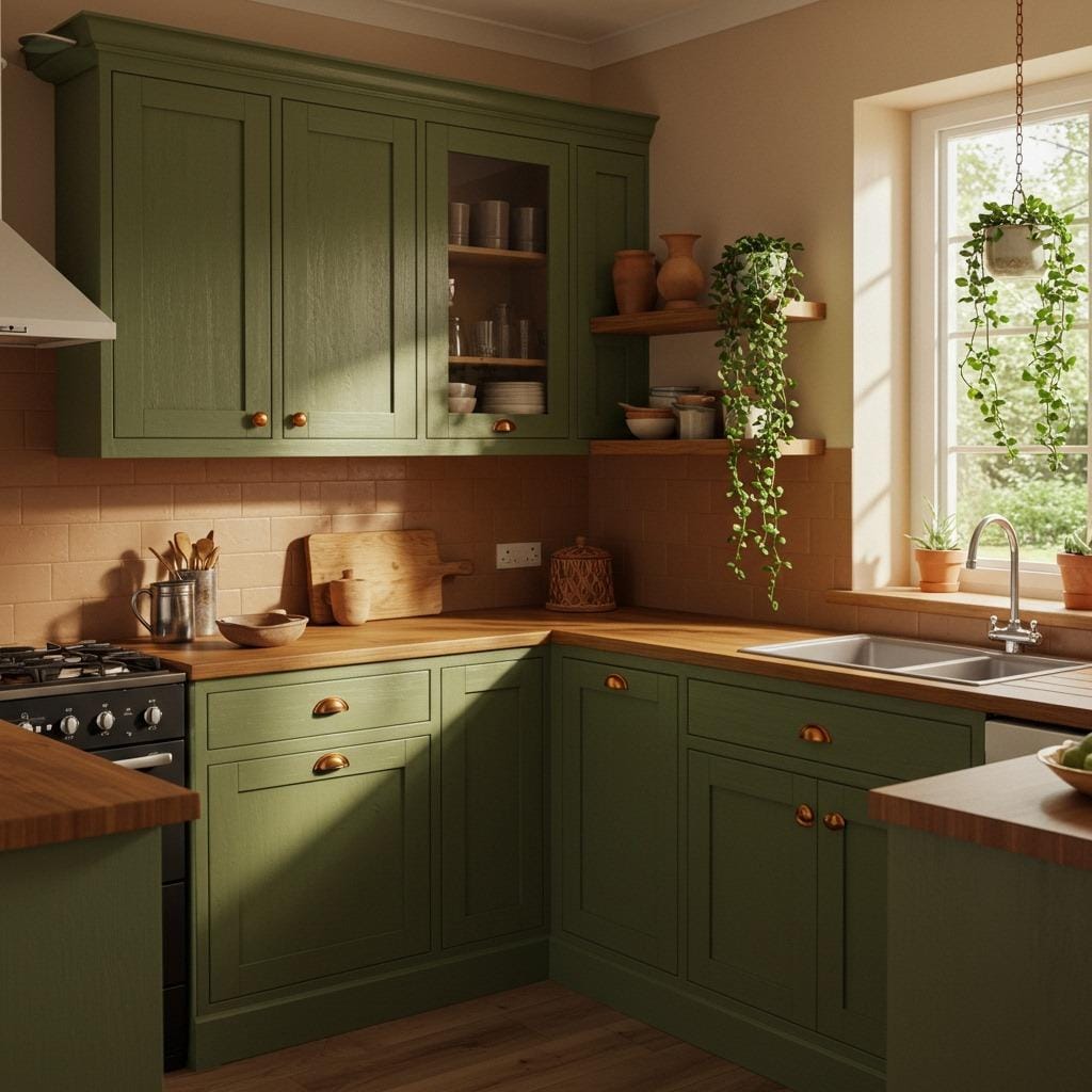 Moss Green and Caramel Brown