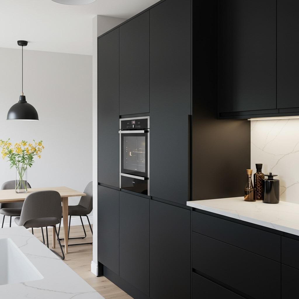 Push-to-Open Matte Black Cabinets
