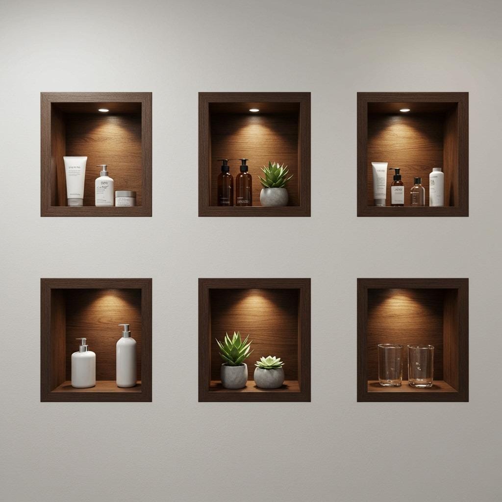 Recessed Floating Shelves Built Into Wall Thickness