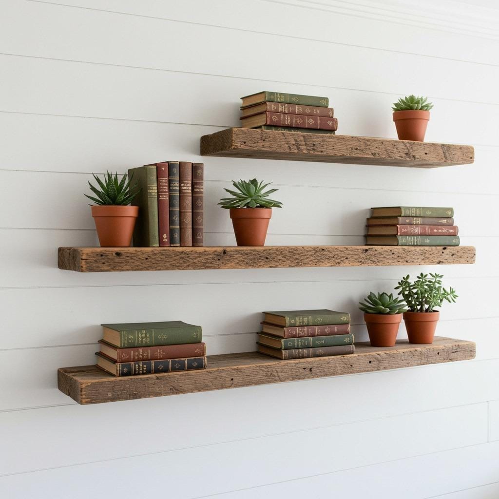 Reclaimed Wood Floating Shelves for Rustic Charm