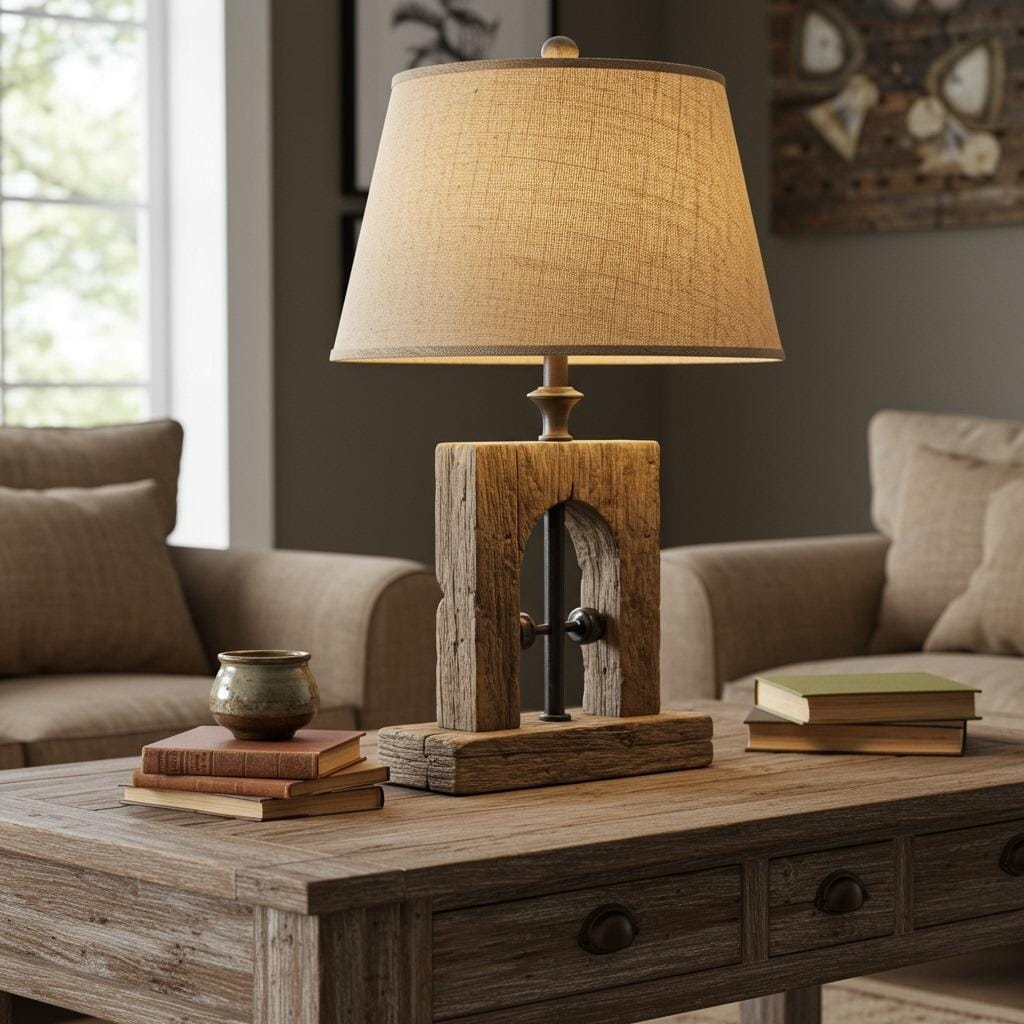 Rustic Wood Beam Table Lamp