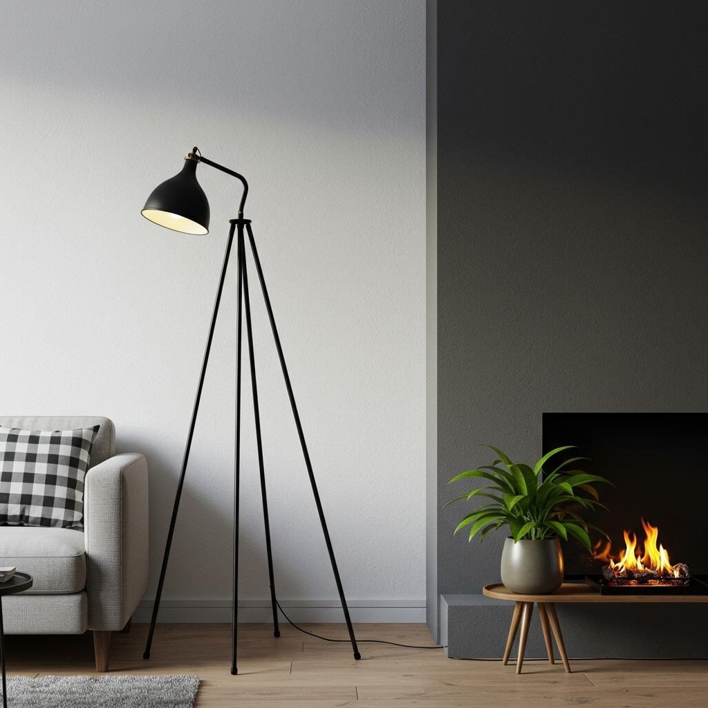 Sleek Black Metal Torchiere Lamp