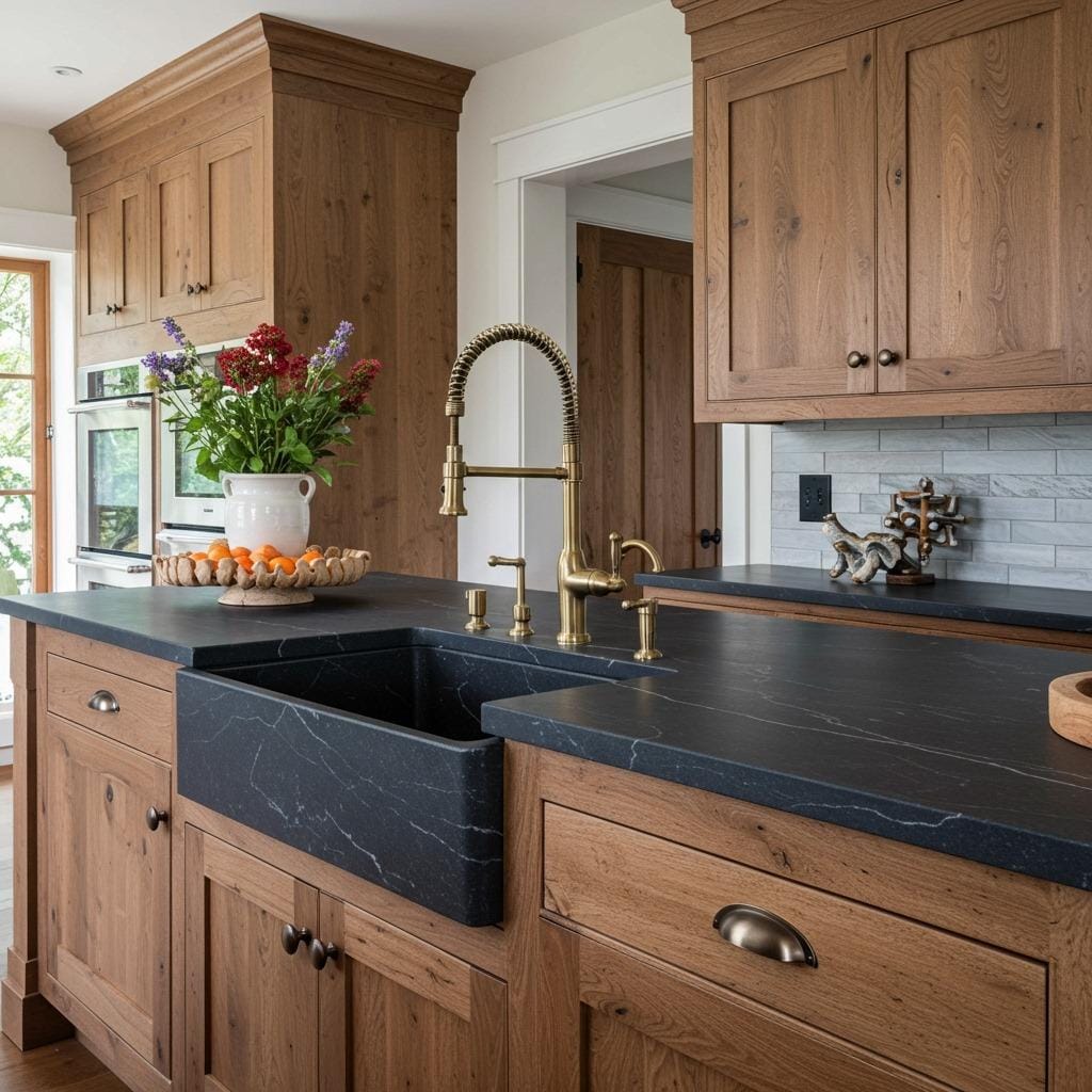 Soapstone Counters with Hickory Cabinets
