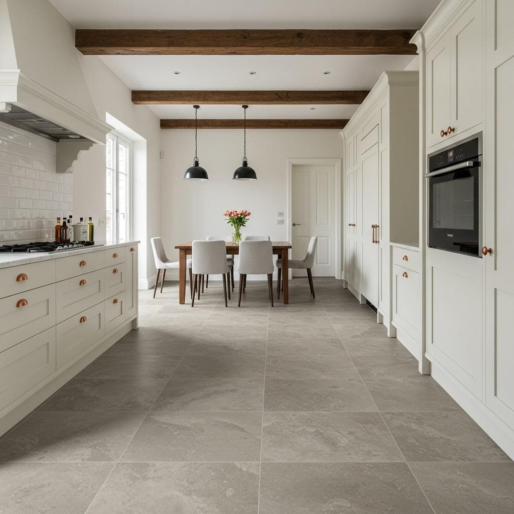 Stone Floor Tiles with Wooden Beam Ceilings