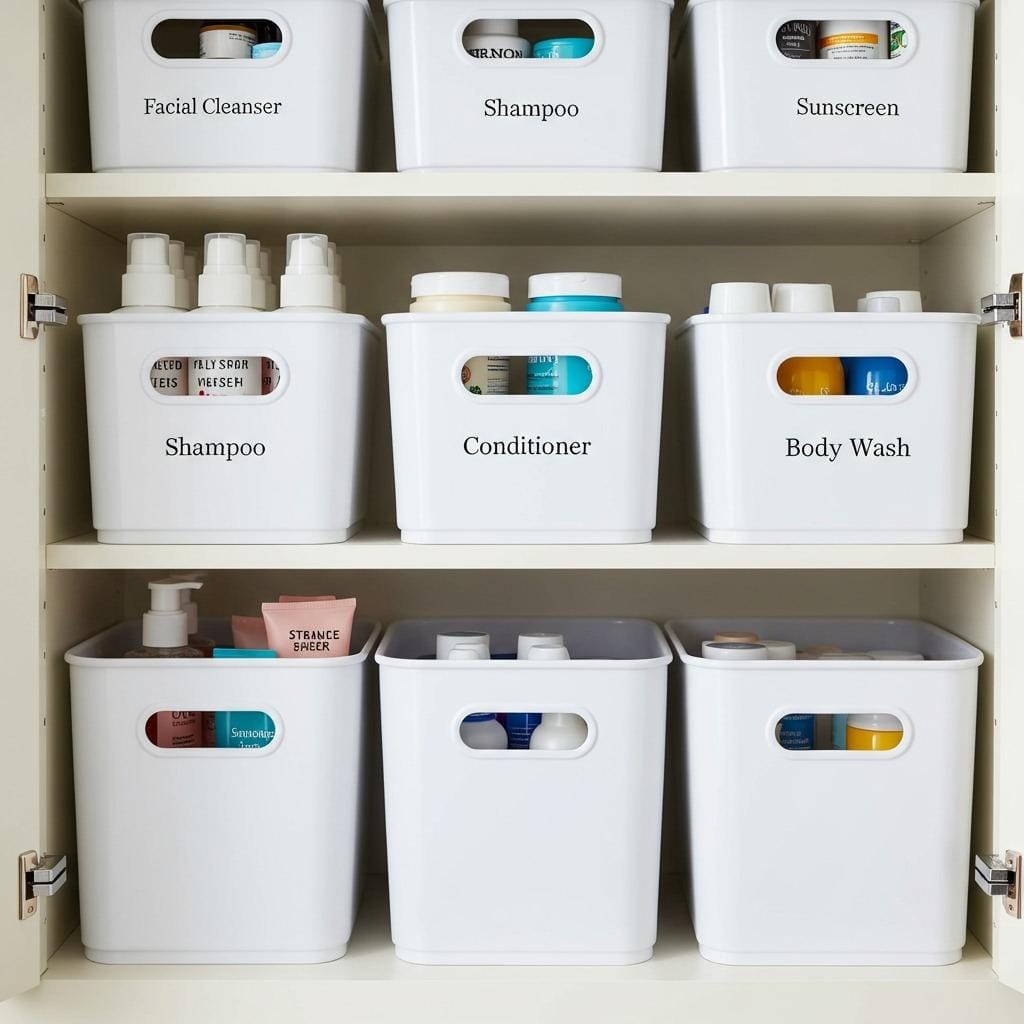 Store Backup Products in Labeled Bins