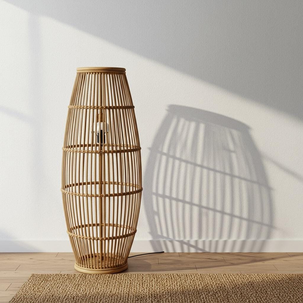 Tall Bamboo or Rattan Floor Lamp