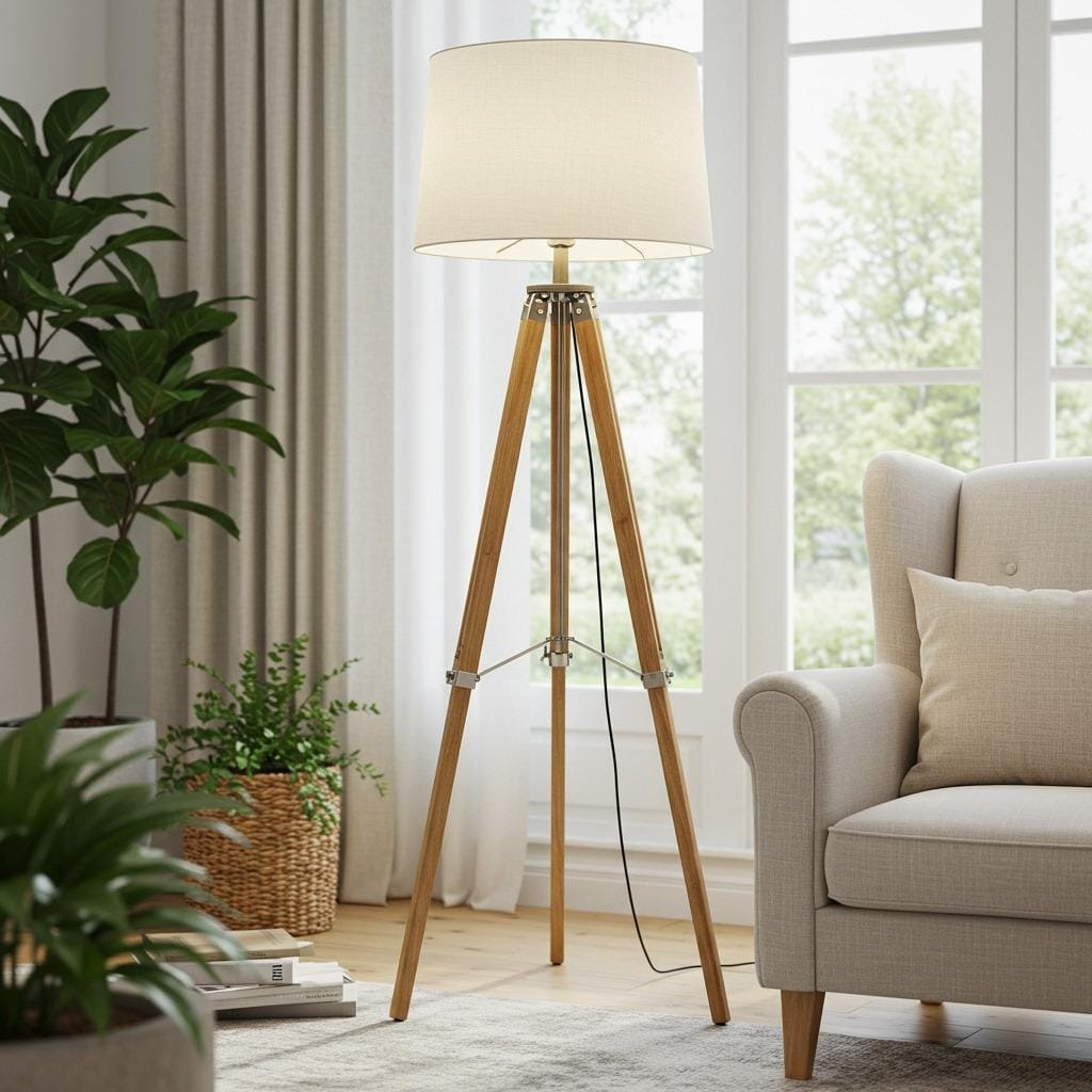 Tripod Floor Lamp with Linen Shade