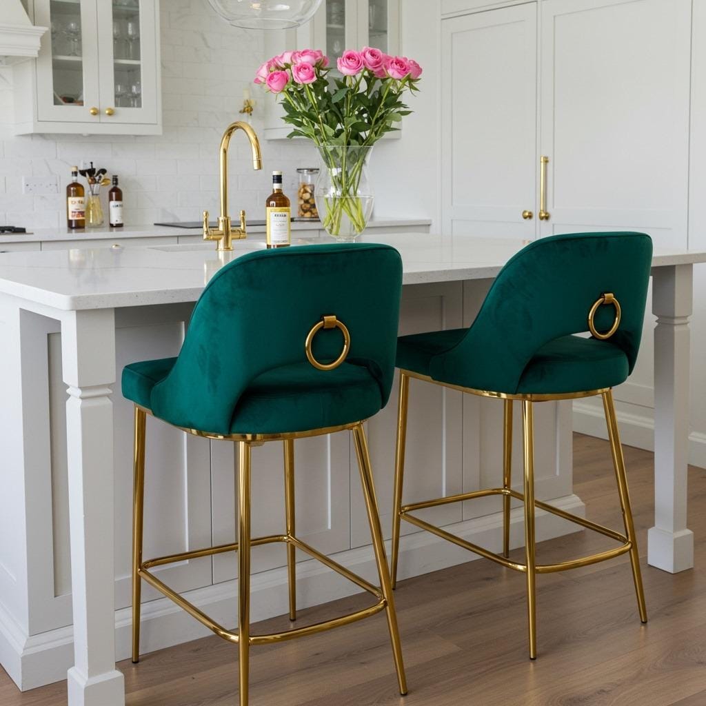 Velvet Upholstered Stools for Glam Kitchens