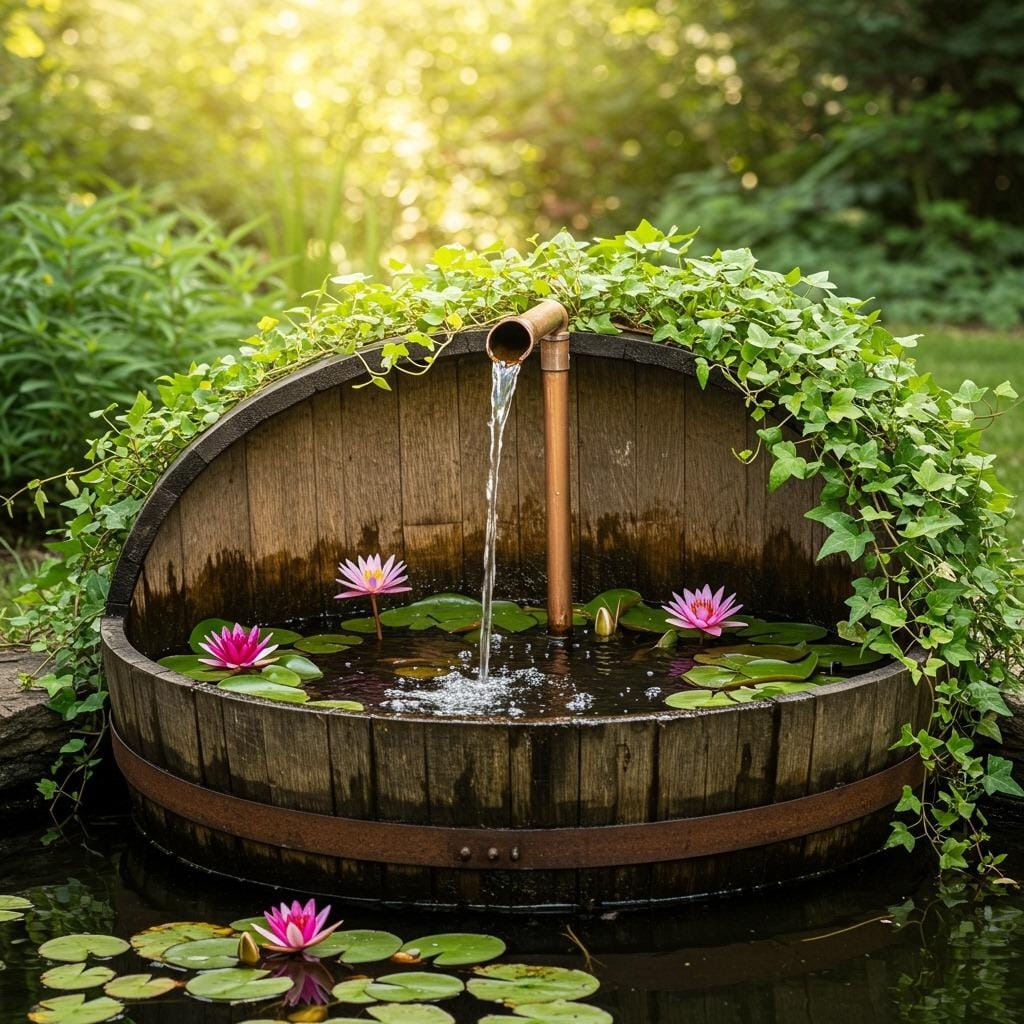 Whiskey Barrel Basin Fountain